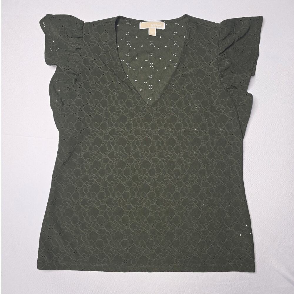 Michael Kors Flutter Sleeve Eyelet Top in ivy green Size M